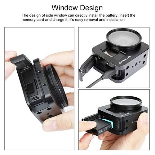  PULUZ Aluminium Housing Case Alloy Protective Skeleton Frame with 52mm UV Lens for GoPro Hero 8 Black Action Camera Black Protective Cage