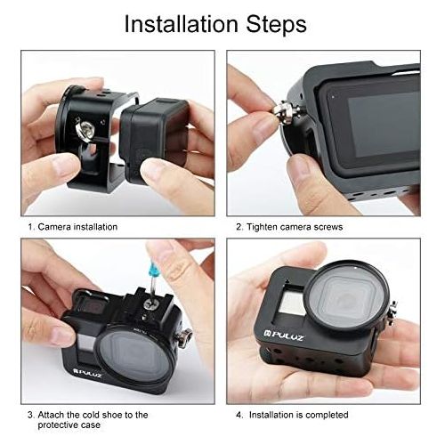  PULUZ Aluminium Housing Case Alloy Protective Skeleton Frame with 52mm UV Lens for GoPro Hero 8 Black Action Camera Black Protective Cage