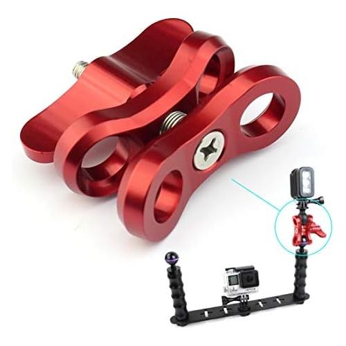  PULUZ 1inch Underwater Ball Clamp 2 Mount Hole Clip Adapter CNC Aluminum Alloy Click for Diving Underwater Arm System Diving Tray DJI Osmo Action GoPro LED Light (Red)