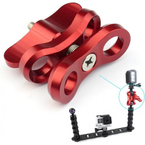  PULUZ 1inch Underwater Ball Clamp 2 Mount Hole Clip Adapter CNC Aluminum Alloy Click for Diving Underwater Arm System Diving Tray DJI Osmo Action GoPro LED Light (Red)