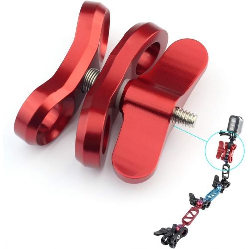  PULUZ 1inch Underwater Ball Clamp 2 Mount Hole Clip Adapter CNC Aluminum Alloy Click for Diving Underwater Arm System Diving Tray DJI Osmo Action GoPro LED Light (Red)