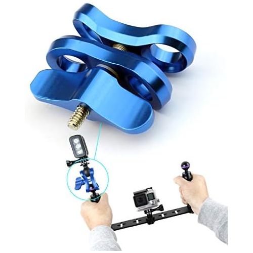  PULUZ 1inch Underwater Ball Clamp 2 Mount Hole Clip Adapter CNC Aluminum Alloy Click for Diving Underwater Arm System Diving Tray DJI Osmo Action GoPro LED Light (Blue)