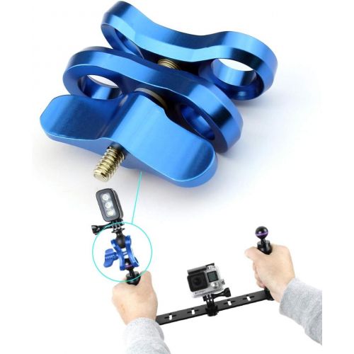  PULUZ 1inch Underwater Ball Clamp 2 Mount Hole Clip Adapter CNC Aluminum Alloy Click for Diving Underwater Arm System Diving Tray DJI Osmo Action GoPro LED Light (Blue)