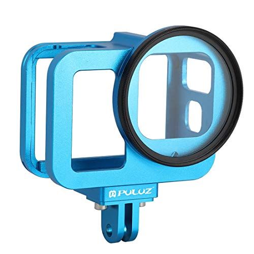 PULUZ Aluminum Alloy Case for GoPro Hero 8 Black Housing Shell Case CNC Protective Cage with Insurance Frame & 52mm UV Lens (Blue)