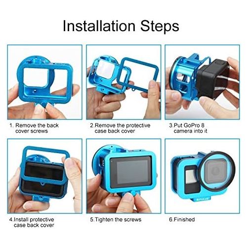  PULUZ Aluminum Alloy Case for GoPro Hero 8 Black Housing Shell Case CNC Protective Cage with Insurance Frame & 52mm UV Lens (Blue)