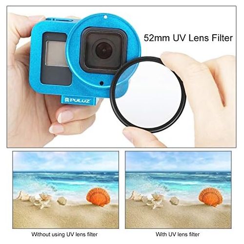  PULUZ Aluminum Alloy Case for GoPro Hero 8 Black Housing Shell Case CNC Protective Cage with Insurance Frame & 52mm UV Lens (Blue)