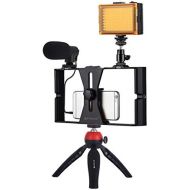 Smartphone Video Rig Kit PULUZ Recording Video Stabilizer Rig Handle Grip with Microphones,Professional Studio Light(3200-6400K),Tripod for Google Pixel Samsung YouTube,Videomaker