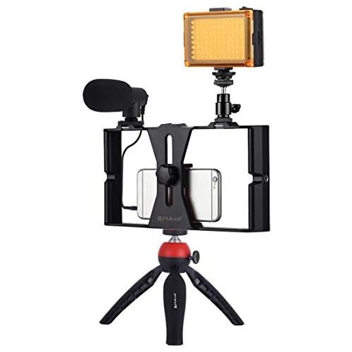  Smartphone Video Rig Kit PULUZ Recording Video Stabilizer Rig Handle Grip with Microphones,Professional Studio Light(3200-6400K),Tripod for Google Pixel Samsung YouTube,Videomaker