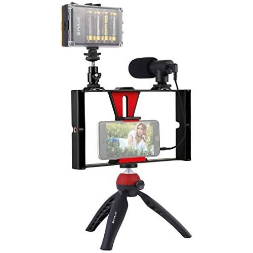  Smartphone Video Rig Kit PULUZ Recording Video Stabilizer Rig Handle Grip with Microphones,Professional Studio Light(3200-6400K),Tripod for Google Pixel Samsung YouTube,Videomaker