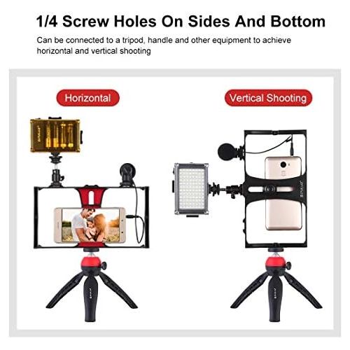  Smartphone Video Rig Kit PULUZ Recording Video Stabilizer Rig Handle Grip with Microphones,Professional Studio Light(3200-6400K),Tripod for Google Pixel Samsung YouTube,Videomaker