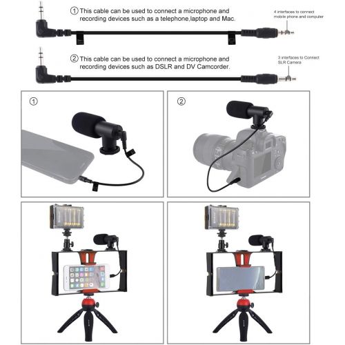  Smartphone Video Rig Kit PULUZ Recording Video Stabilizer Rig Handle Grip with Microphones,Professional Studio Light(3200-6400K),Tripod for Google Pixel Samsung YouTube,Videomaker