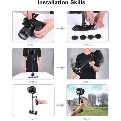  Handheld Stabilizer for DSLR Camera, PULUZ Improved Version Professional Portable 24 60cm Carbon Fibre Video Handle Stabilizing Support System for Canon Nikon Sony, Max Load: 3kg/