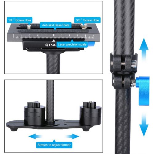  Handheld Stabilizer for DSLR Camera, PULUZ Improved Version Professional Portable 24 60cm Carbon Fibre Video Handle Stabilizing Support System for Canon Nikon Sony, Max Load: 3kg/