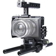 Sony A6000 A6300 A6500 Cage Kit - PULUZ Aluminum Alloy CNC DSLR Camera Video Handle Stabilizer Stabilizing Steadicam Steady cam (Black)