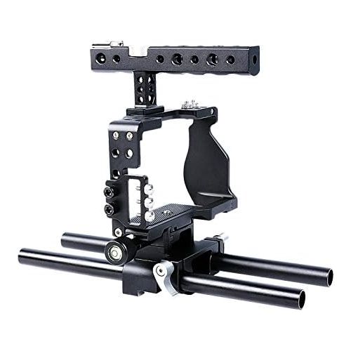  Sony A6000 A6300 A6500 Cage Kit - PULUZ Aluminum Alloy CNC DSLR Camera Video Handle Stabilizer Stabilizing Steadicam Steady cam (Black)