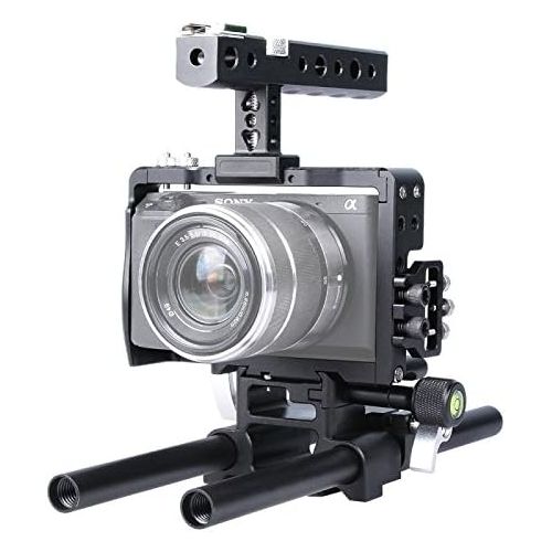  Sony A6000 A6300 A6500 Cage Kit - PULUZ Aluminum Alloy CNC DSLR Camera Video Handle Stabilizer Stabilizing Steadicam Steady cam (Black)