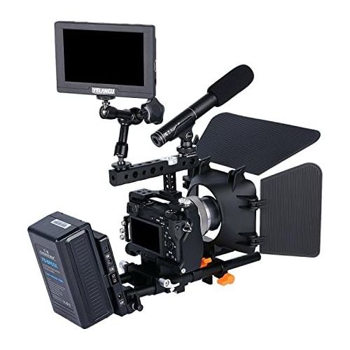  Sony A6000 A6300 A6500 Cage Kit - PULUZ Aluminum Alloy CNC DSLR Camera Video Handle Stabilizer Stabilizing Steadicam Steady cam (Black)