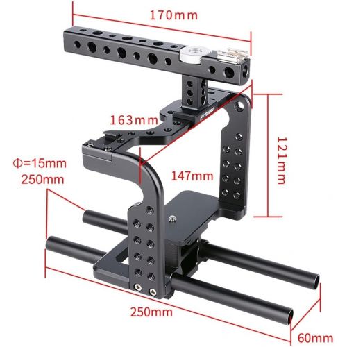  Handheld Camera Cage, [PULUZ] Handle Video Stabilizer with Top Handle Grip + Rail Rod + HDMI Clamp for Panasonic Lumix DMC-GH5 GH4(Black)