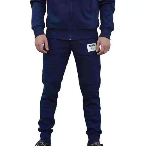 푸마 PUMA Mens Jog Suit Fleece Tracksuit Rebel Block Sweat Suit Navy/White New 851563 06