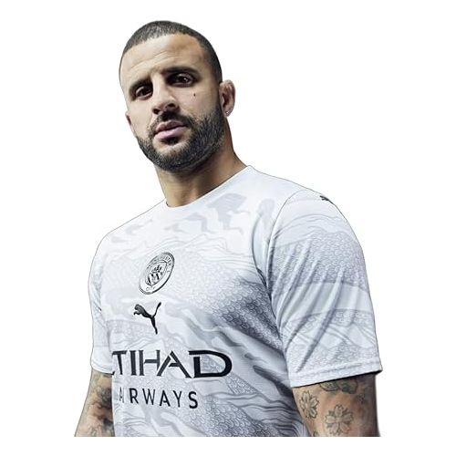 푸마 Puma Men's Soccer Manchester City Year of The Dragon Jersey - Retro-Inspired Look, Official Team Branding (US, Alpha, Small, Regular, Regular, Silver Mist-Gray Fog)