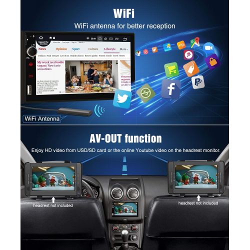  PUMPKIN Android 8.0 Car Stereo Double Din GPS Radio with 4GB RAM, WiFi, Support Fastboot, Backup Camera, Android Auto, 128GB USB SD, AUX, 7 inch Touchscreen
