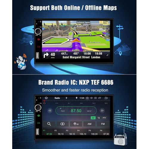  PUMPKIN Android 8.0 Car Stereo Double Din GPS Radio with 4GB RAM, WiFi, Support Fastboot, Backup Camera, Android Auto, 128GB USB SD, AUX, 7 inch Touchscreen