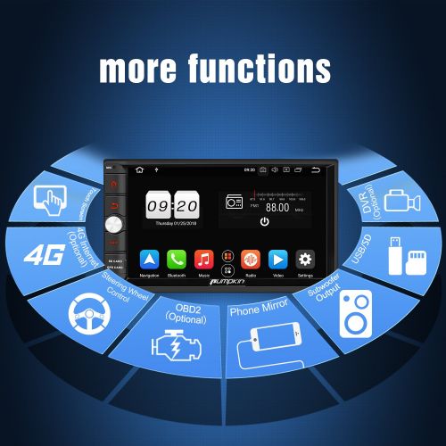  PUMPKIN Android 8.0 Car Stereo Double Din 4GB with GPS and WiFi, Android Auto, Support Fastboot, Backup Camera, USB SD, 7 inch Touch Screen
