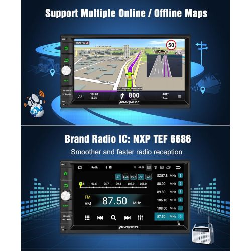  PUMPKIN Android 8.0 Car Stereo Double Din 4GB with GPS and WiFi, Android Auto, Support Fastboot, Backup Camera, USB SD, 7 inch Touch Screen