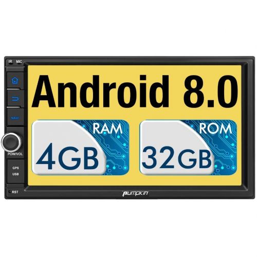  PUMPKIN Android 8.0 Car Stereo Radio Double Din 4GB+ 32GB with Navigation, WiFi, Android Auto, Support Fastboot, Backup Camera, 128GB USB SD, AUX, 7 inch Touch Screen