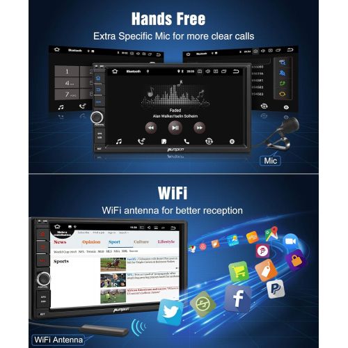  PUMPKIN Android 8.0 Car Stereo Radio Double Din 4GB+ 32GB with Navigation, WiFi, Android Auto, Support Fastboot, Backup Camera, 128GB USB SD, AUX, 7 inch Touch Screen