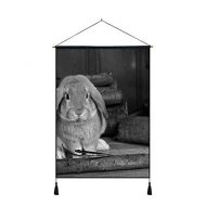 PUPBEAMO PRINTS Wall Art Scroll Poster Rabbit Wood Stove sit Art Print On Canvas Wall Hanging Picture for Home Decoration 18x26 Inches Black and White