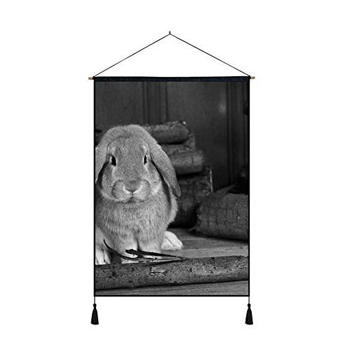  PUPBEAMO PRINTS Wall Art Scroll Poster Rabbit Wood Stove sit Art Print On Canvas Wall Hanging Picture for Home Decoration 18x26 Inches Black and White