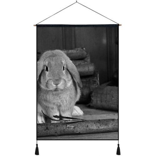  PUPBEAMO PRINTS Wall Art Scroll Poster Rabbit Wood Stove sit Art Print On Canvas Wall Hanging Picture for Home Decoration 18x26 Inches Black and White