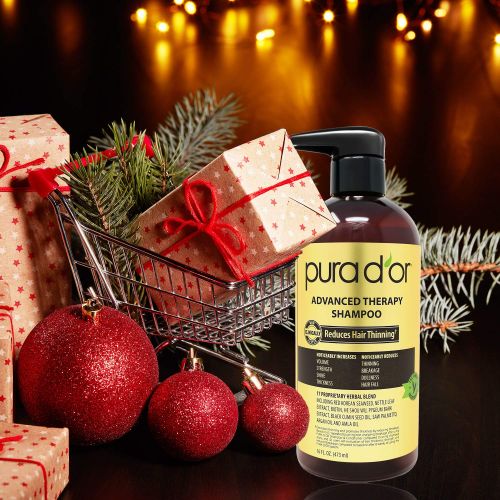  PURA DOR Advanced Therapy Shampoo Reduces Hair Thinning and Increase Volume, Sulfate Free, Infused with Argan Oil, Aloe Vera, & Biotin, for All Hair Types, Men & Women,16 Fl Oz