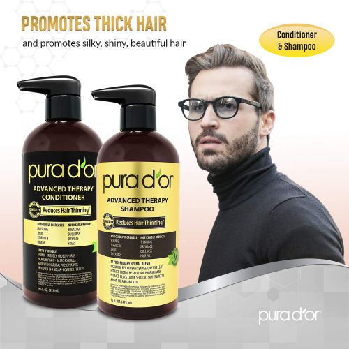  [아마존 핫딜] [아마존핫딜]PURA D’OR Advanced Therapy System - Biotin Shampoo & Conditioner Increases Volume, Strength & Shine, Sulfate Free, Made with Argan Oil, All Hair Types, Men & Women, 16 fl oz (Packa