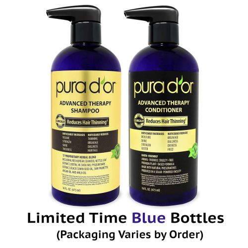  [아마존 핫딜] [아마존핫딜]PURA D’OR Advanced Therapy System - Biotin Shampoo & Conditioner Increases Volume, Strength & Shine, Sulfate Free, Made with Argan Oil, All Hair Types, Men & Women, 16 fl oz (Packa