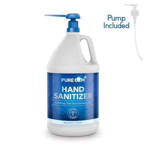  Pure Gem 1 Gallon Hand sanitizer,?70% Alcohol -? Pump Included - 10 Free Masks Included, Made in USA