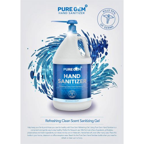  Pure Gem 1 Gallon Hand sanitizer,?70% Alcohol -? Pump Included - 10 Free Masks Included, Made in USA