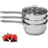 PURELIFE Double Boiler & Steam Pots for Chocolate and Fondue Melting Pot, Candle Making - Stainless Steel Steamer with Tempered Glass Lid for Clear View while Cooking, Dishwasher & Oven Saf