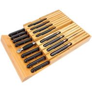 PURENJOY In-Drawer Bamboo Knife Block Holds for 16 Knives(Not Included) and Knife Sharpener, Knife Organizer Drawer Insert for Kitchen Cooking/Chef Skills, Saves Kitchen Counter Space