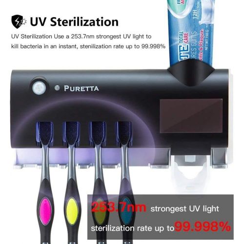  PURETTA Toothbrush sanitizer Toothbrush sterilizer and Holder with LED UV Light Sterilization Function,Rechargeable Solar Power,Wireless Design,Wall Mounted Automatic Toothpaste Di