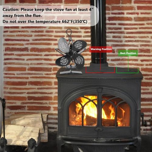  PUSOKEI Upgraded 4 Blades Fireplace Fan, Low Noise Fireplace Fan, with Thermoelectric Module, for Gas/Pellet/Wood/Log Stoves(Black)