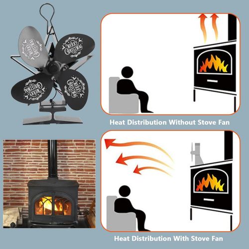  PUSOKEI Upgraded 4 Blades Fireplace Fan, Low Noise Fireplace Fan, with Thermoelectric Module, for Gas/Pellet/Wood/Log Stoves(Black)