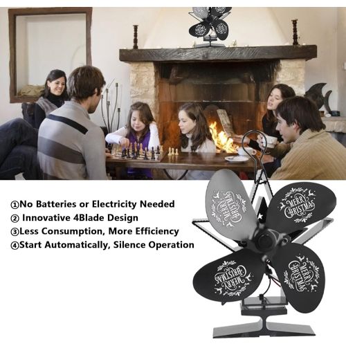  PUSOKEI Upgraded 4 Blades Fireplace Fan, Low Noise Fireplace Fan, with Thermoelectric Module, for Gas/Pellet/Wood/Log Stoves(Black)