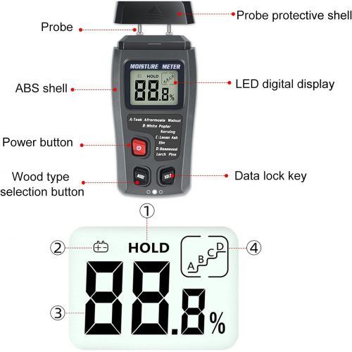  PUSOKEI Wood Moisture Meter Digital LCD Humidity Tester 0 99.9% RH (℃) Measurement Range for Wood, firewood,Cardboard, Paper