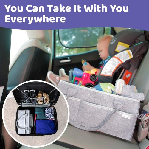  PUTSKA Putska Baby Diaper Caddy Organizer: Portable Holder Bag for Changing Table and Car, Nursery Essentials Storage bins gifts with 2 Pacifier Clips, 2 Bibs