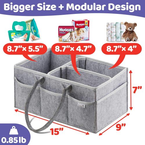  PUTSKA Putska Baby Diaper Caddy Organizer: Portable Holder Bag for Changing Table and Car, Nursery Essentials Storage bins gifts with 2 Pacifier Clips, 2 Bibs