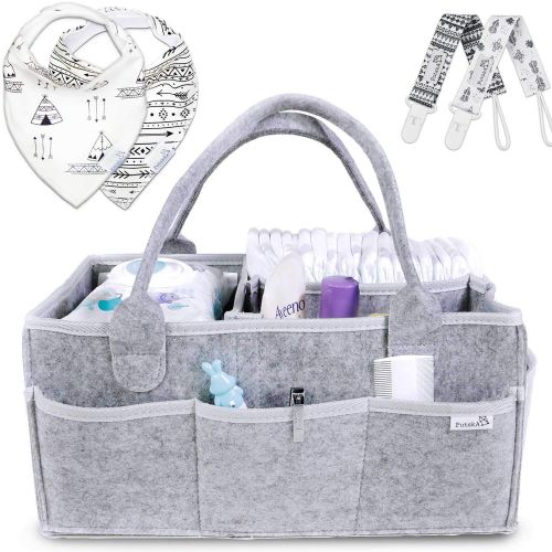  [아마존베스트]PUTSKA Putska Baby Diaper Caddy Organizer: Portable Holder Bag for Changing Table and Car, Nursery Essentials Storage bins gifts with 2 Pacifier Clips, 2 Bibs