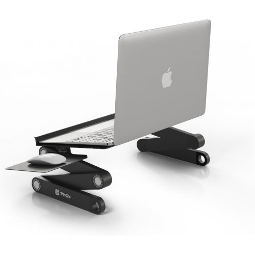  [아마존베스트]PWR+ Laptop Table Stand Adjustable Riser: Portable with Mouse Pad Fully Ergonomic Mount Ultrabook MacBook Gaming Notebook Light Weight Aluminum Black Bed Tray Desk Book Fans Up to 17 in