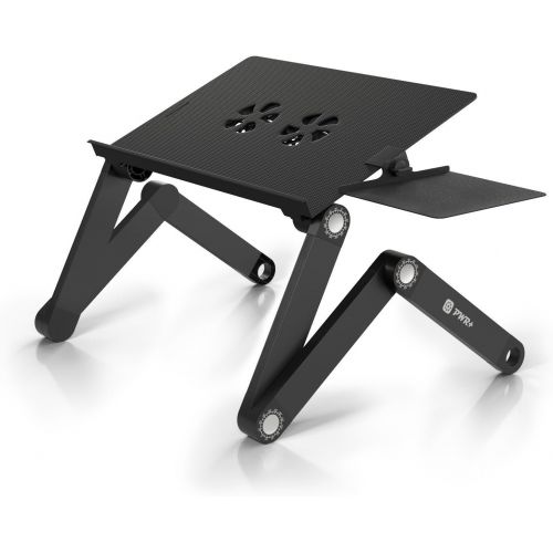  [아마존베스트]PWR+ Laptop Table Stand Adjustable Riser: Portable with Mouse Pad Fully Ergonomic Mount Ultrabook MacBook Gaming Notebook Light Weight Aluminum Black Bed Tray Desk Book Fans Up to 17 in